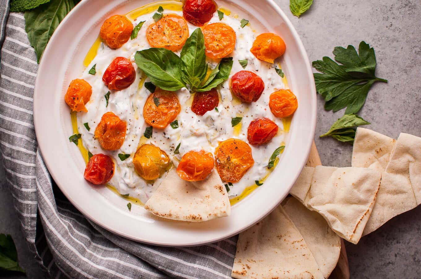 Summer Greek Yogurt Dip with Roasted Little Tomatoes • Salt & Lavender