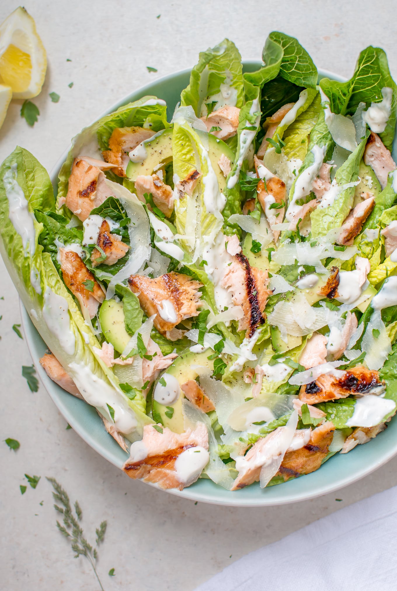 Healthy Grilled Salmon Caesar Salad • Salt & Lavender