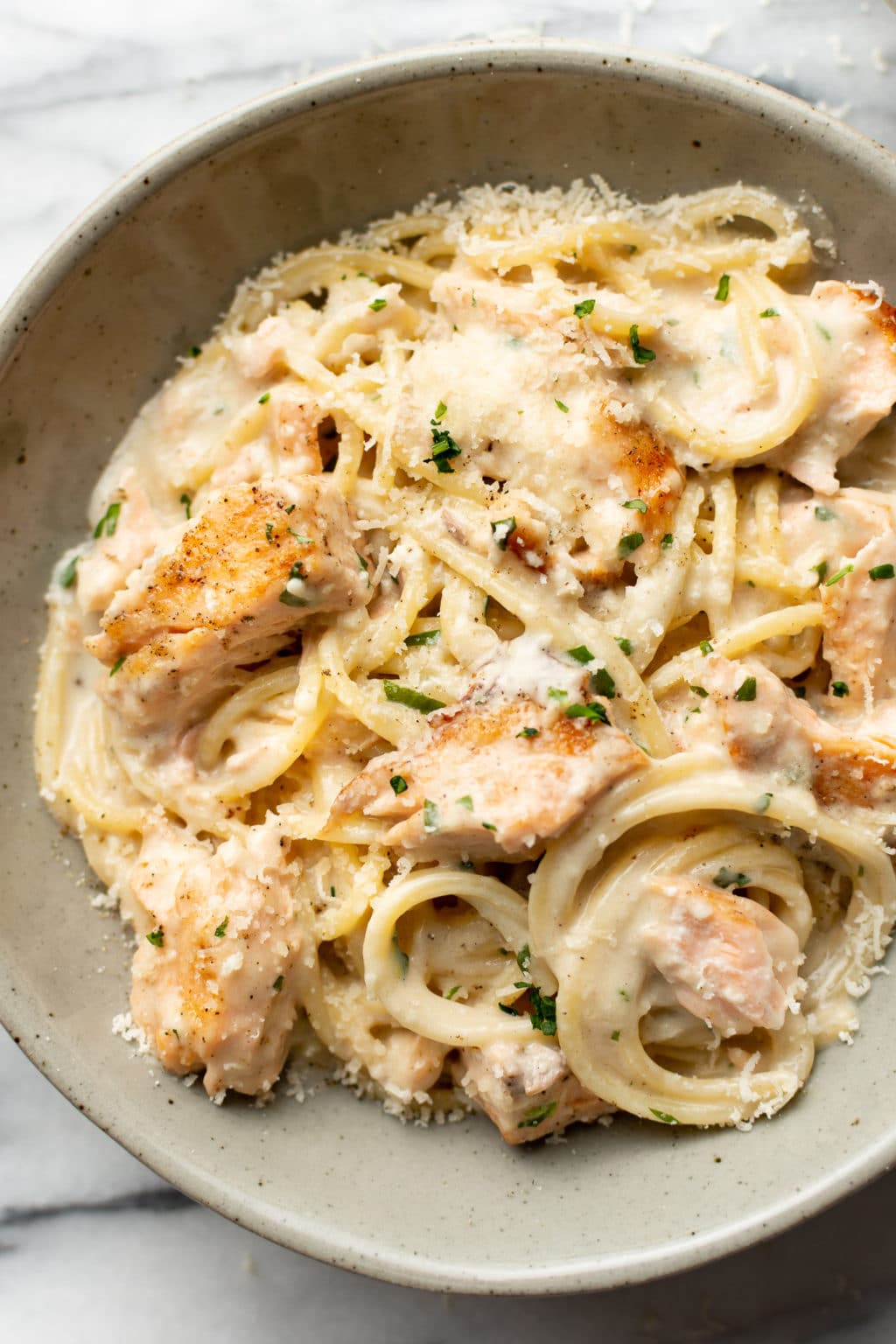 Salmon Pasta with a Creamy Garlic Sauce • Salt & Lavender