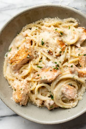 Salmon Pasta With A Creamy Garlic Sauce • Salt & Lavender