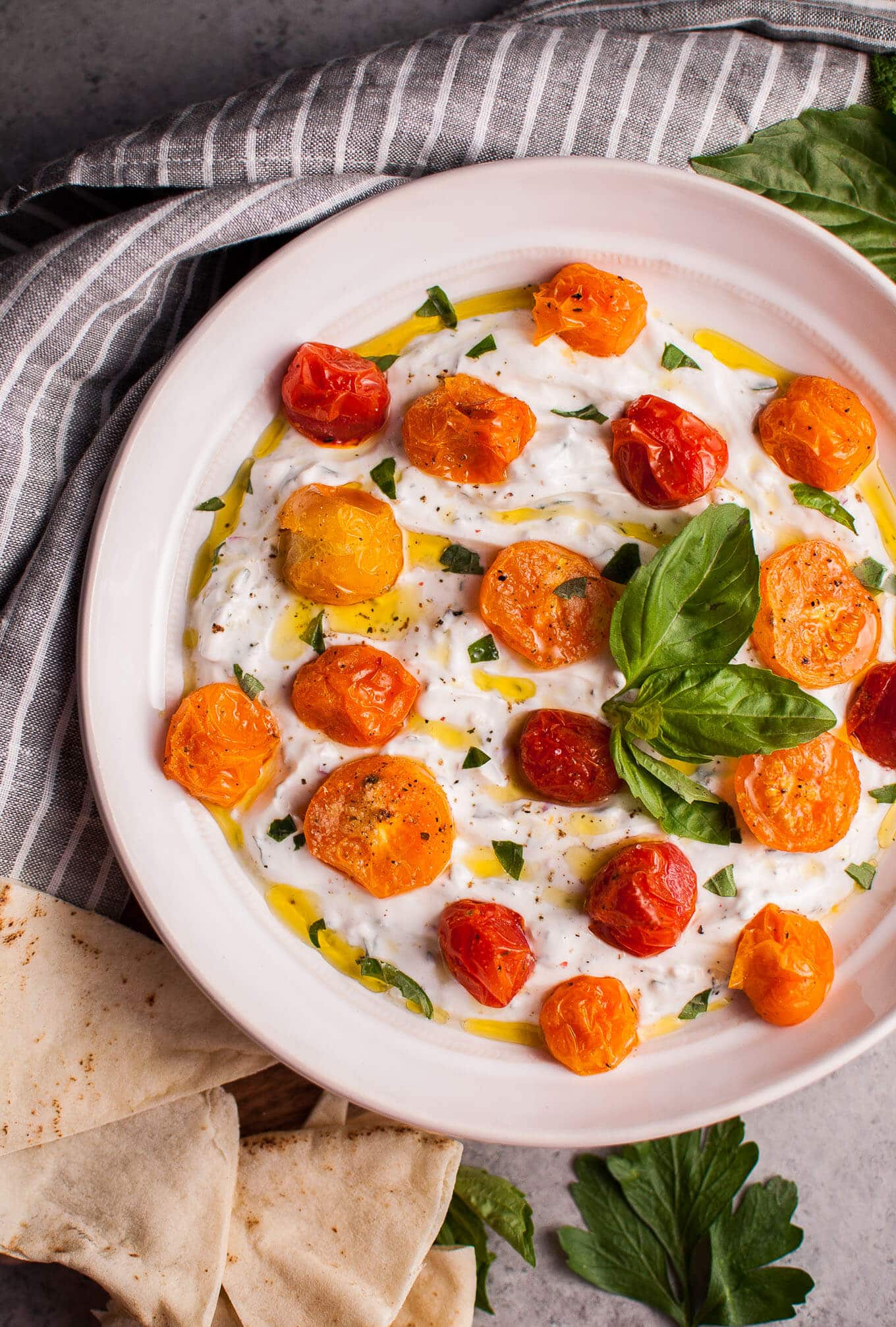 Garlic Greek Yogurt Dip with Roasted Little Tomatoes • Salt & Lavender