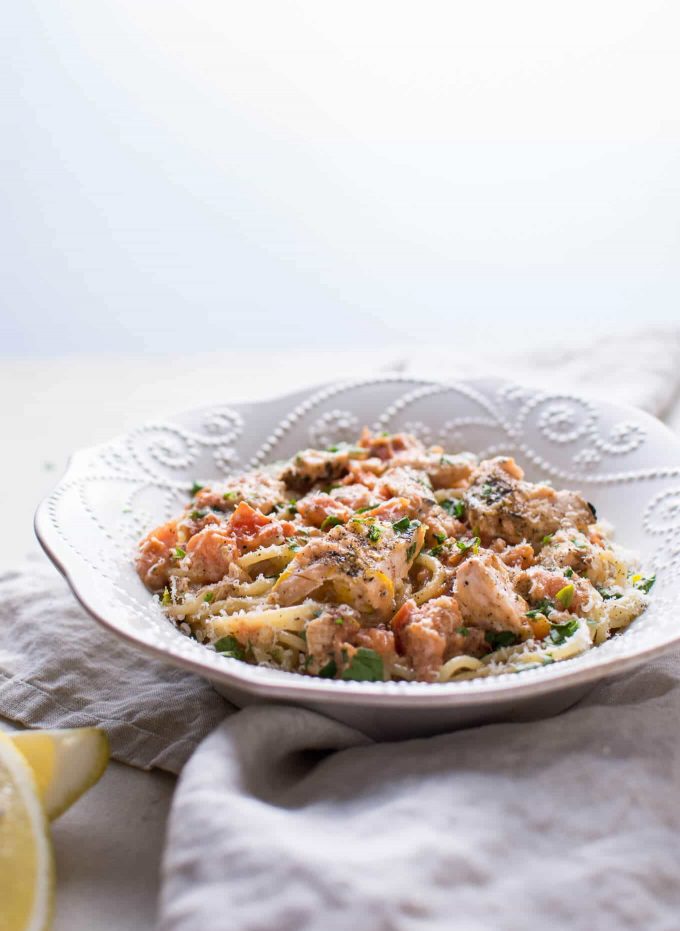 Creamy Lemon and Fresh Tomato Salmon Pasta • Salt & Lavender