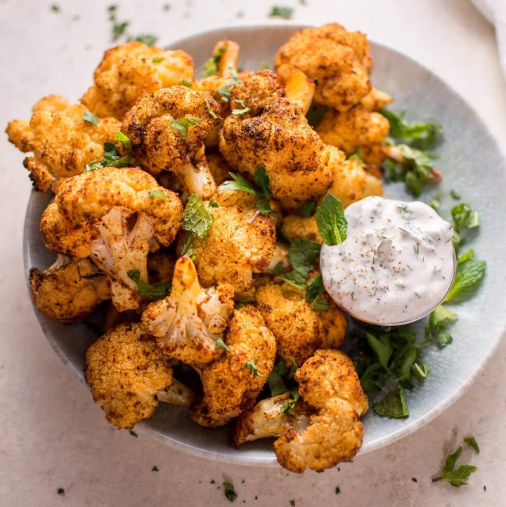 Roasted Cauliflower Bites with a Mint Dip • Salt & Lavender