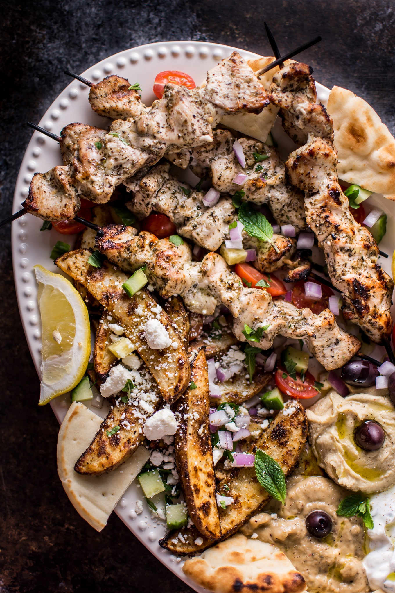 Ultimate Greek Chicken Souvlaki Platter • Salt & Lavender