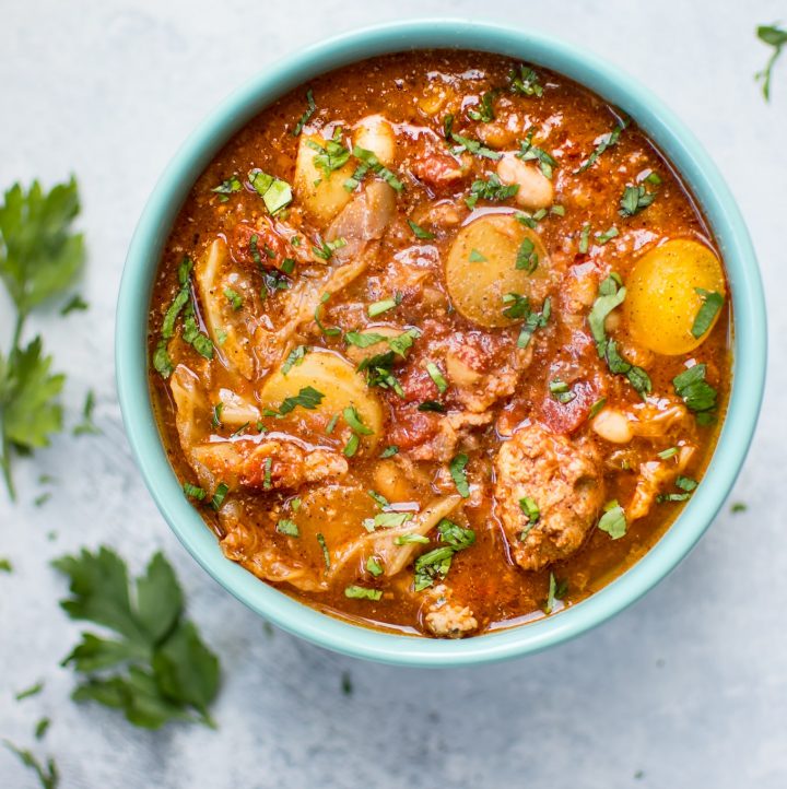 Crockpot Cabbage Soup with Beans, Sausage, and Potatoes • Salt & Lavender