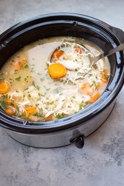 Crockpot Lemon Chicken Orzo Soup • Salt & Lavender