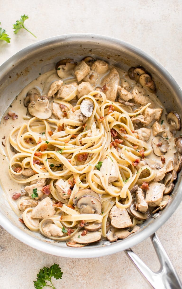 Creamy Balsamic Chicken Bacon Mushroom Pasta Recipe • Salt And Lavender