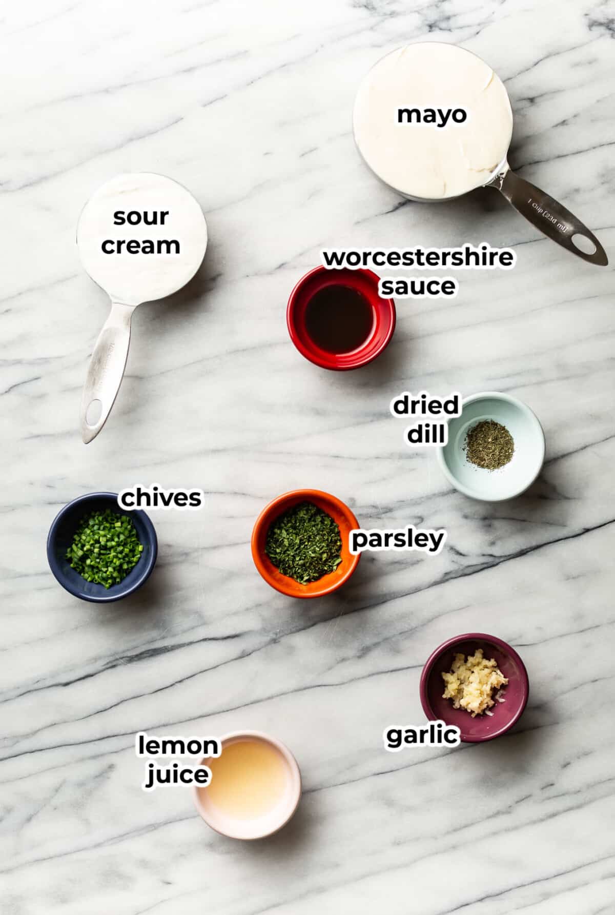 ingredients for ranch dressing in prep bowls