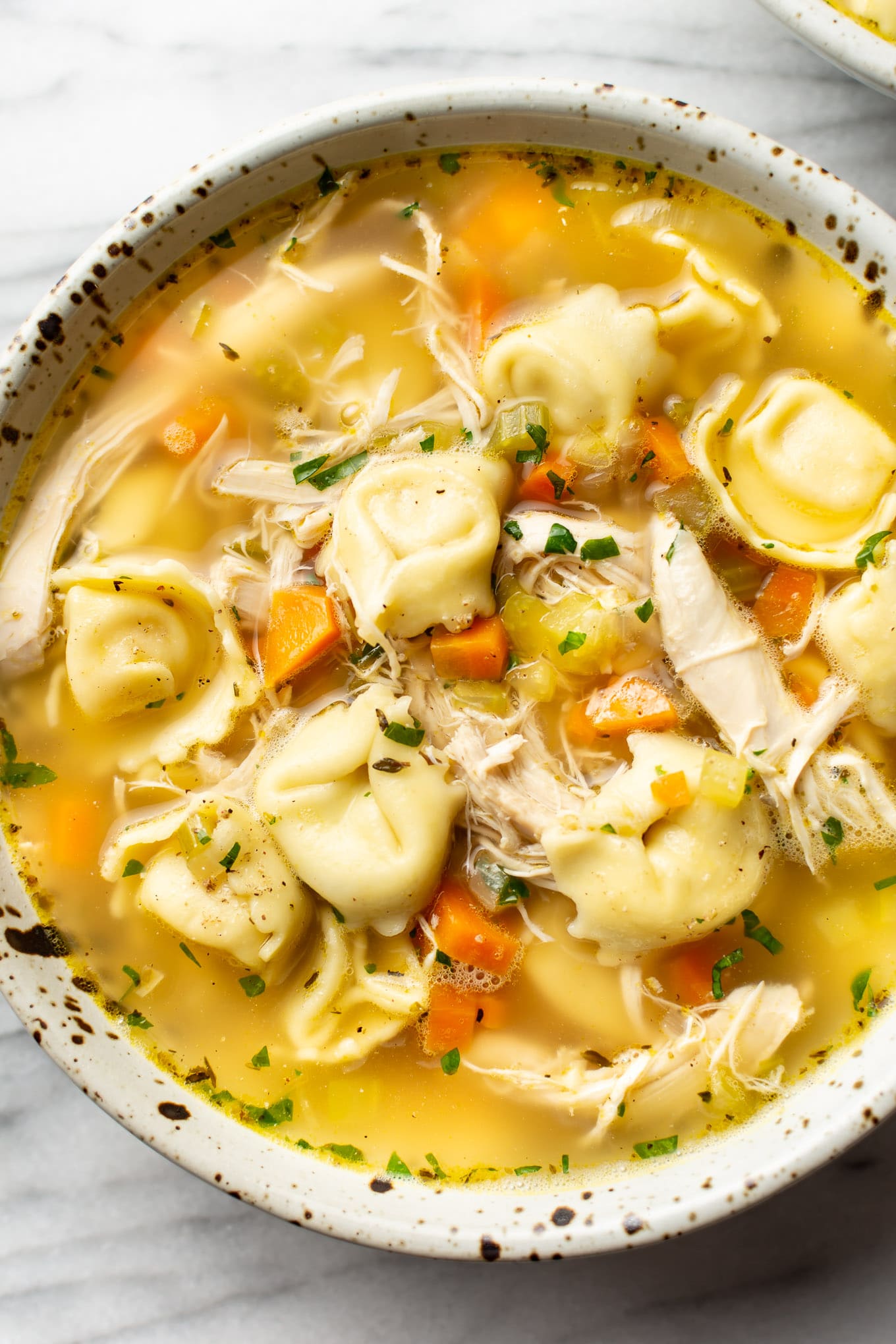 Salt and lavender tortellini soup