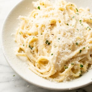 a bowl of creamy garlic pasta