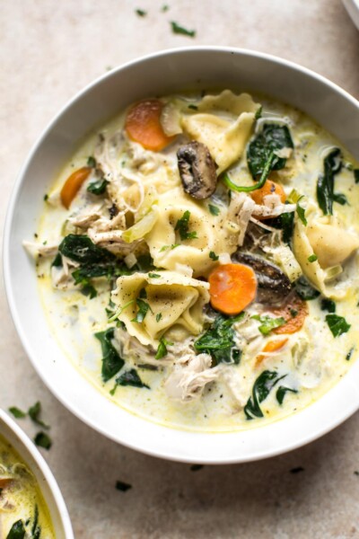 Creamy Spinach Tortellini Soup with Chicken • Salt & Lavender