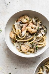 This creamy shrimp and mushroom pasta recipe is fast and simple! Worthy for weeknight dinners, date night, or dinner parties. 