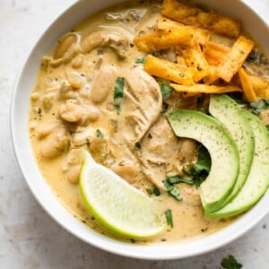 a bowl of instant pot white chicken chili