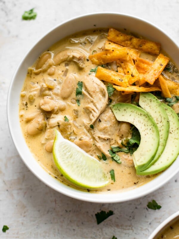 a bowl of instant pot white chicken chili