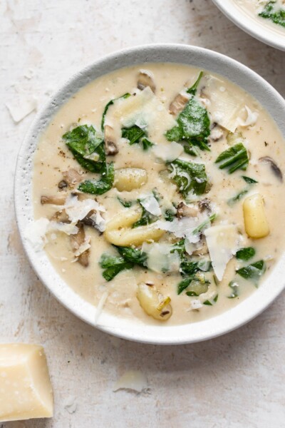 Parmesan, Mushroom, and Spinach Gnocchi Soup • Salt & Lavender