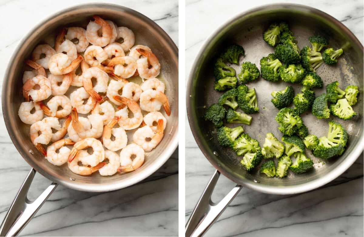 pan frying shrimp and then cooking broccoli