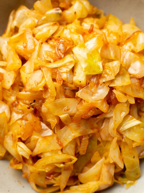 a bowl of sauteed cabbage