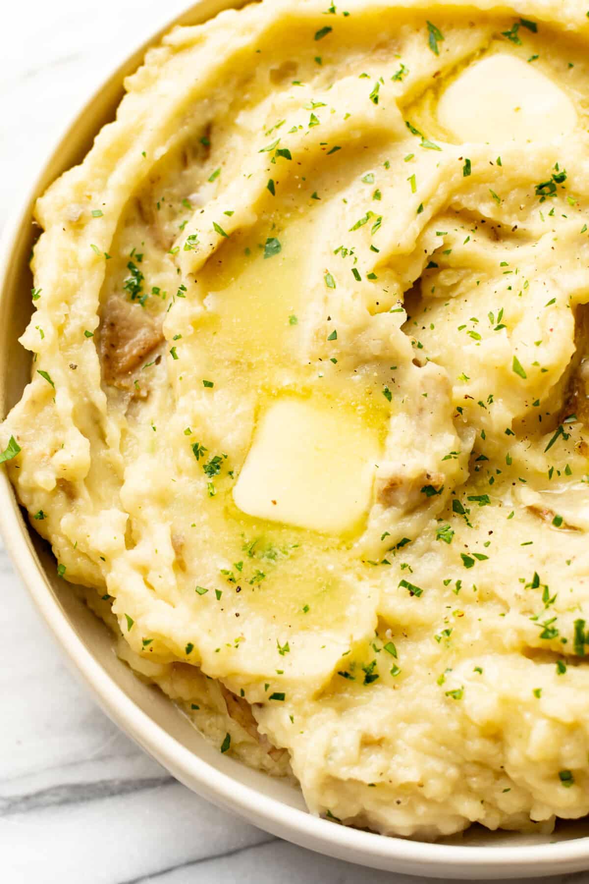 a bowl of Crockpot mashed potatoes