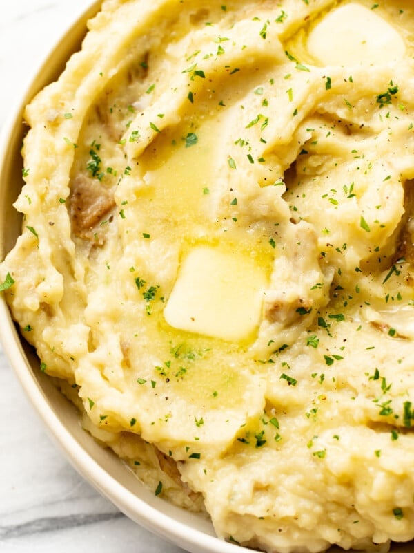 a bowl of Crockpot mashed potatoes