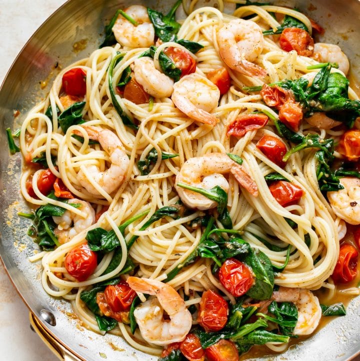 Tomato Spinach Shrimp Pasta • Salt & Lavender