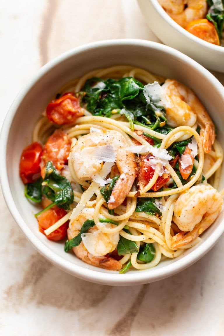 Tomato Spinach Shrimp Pasta • Salt & Lavender