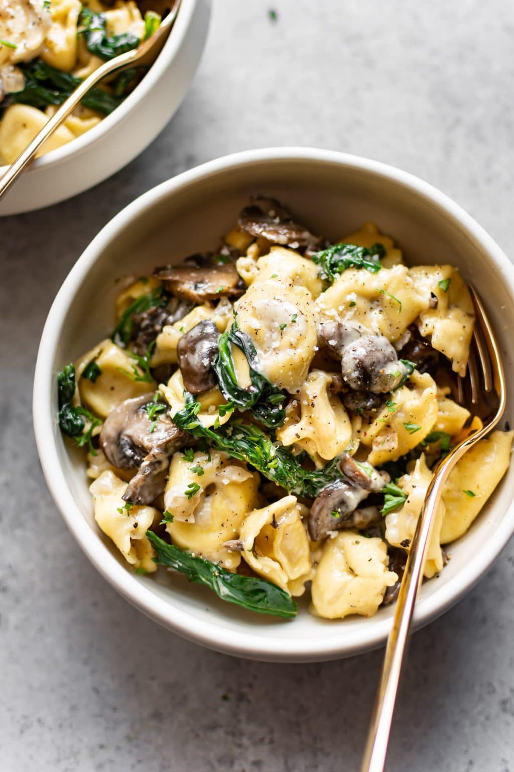 Creamy Tortellini with Spinach and Mushrooms (One Pan!) • Salt & Lavender
