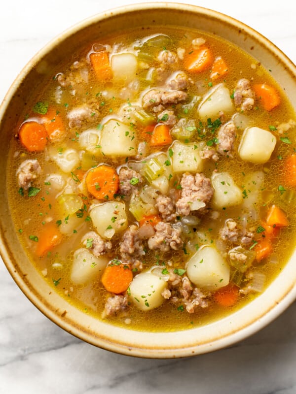 a bowl of bratwurst soup