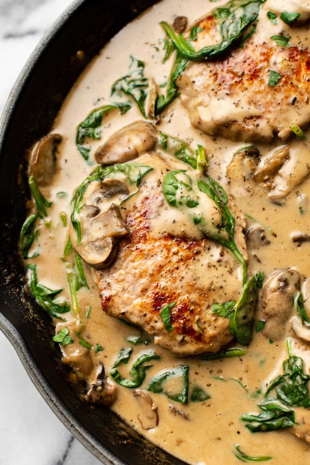 Creamy Spinach Mushroom Pork Chops • Salt & Lavender