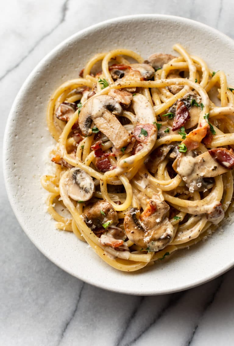 Creamy Bacon and Mushroom Pasta • Salt & Lavender