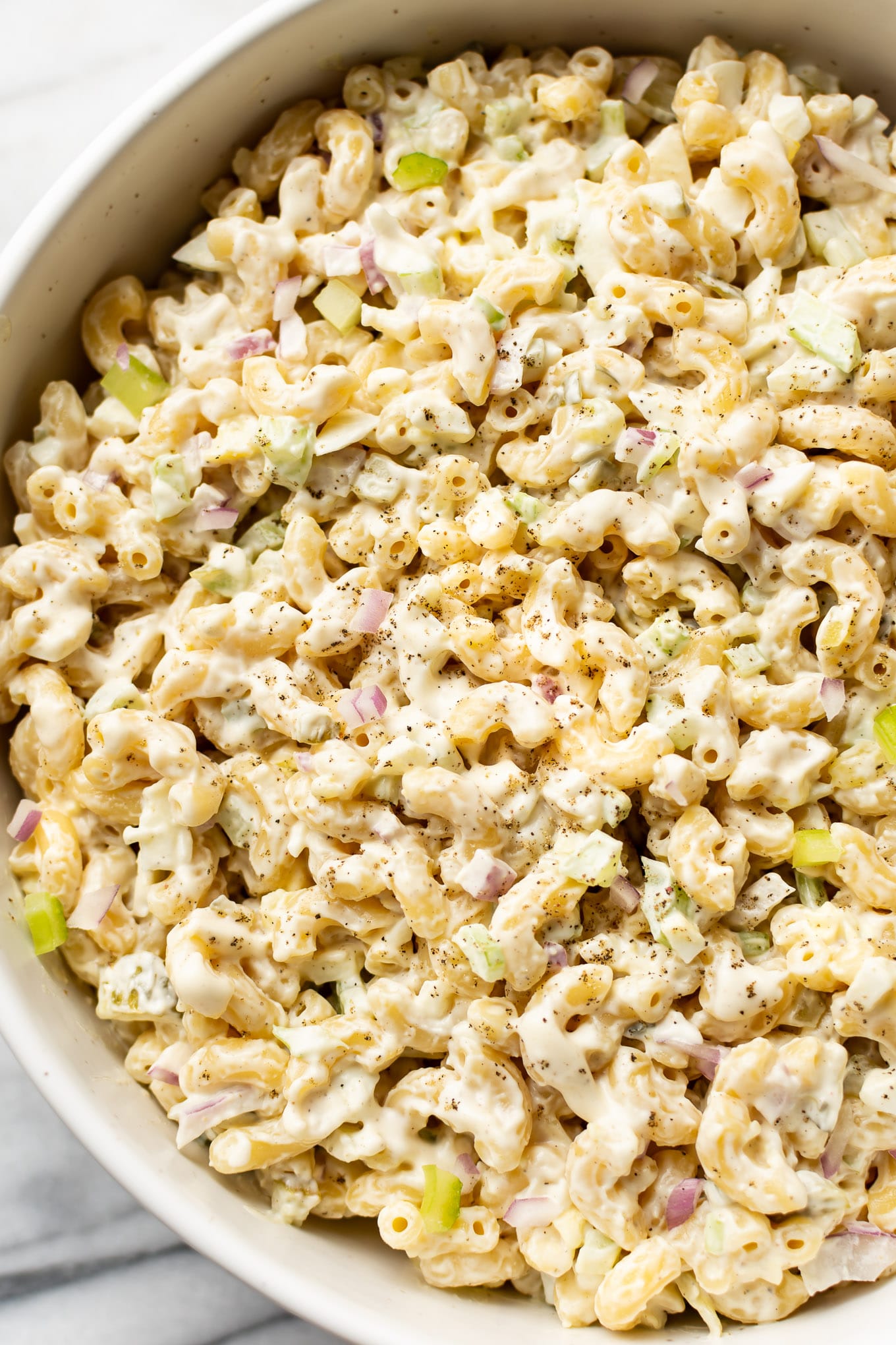 old fashioned macaroni salad with sweet pickles