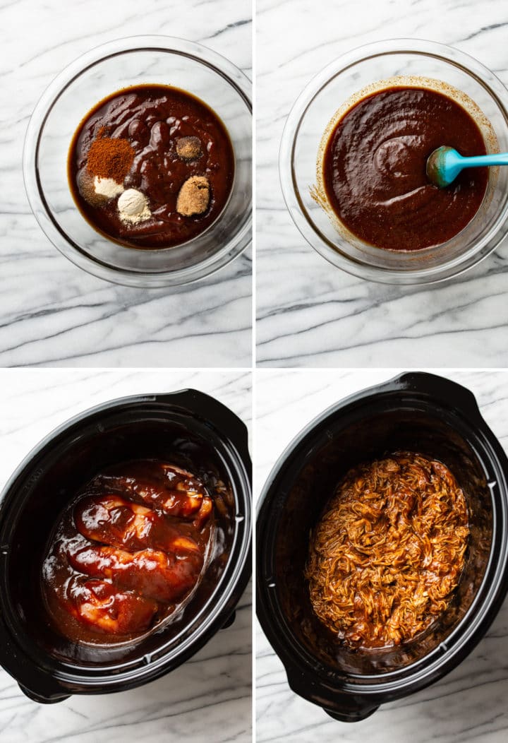 how to make Crockpot BBQ chicken process photo collage