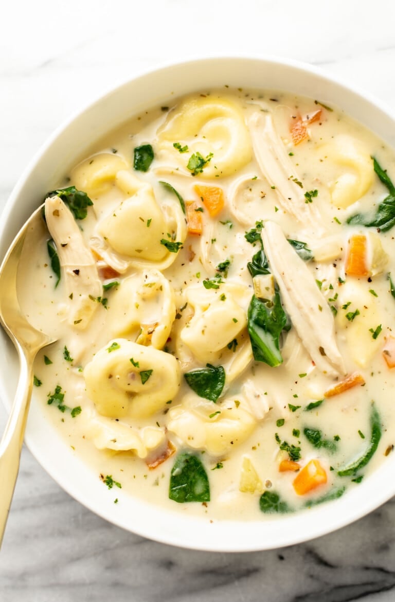 Creamy Lemon Chicken Tortellini Soup • Salt & Lavender