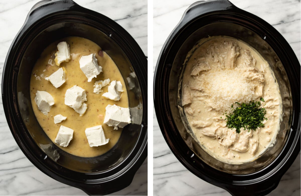 crockpot italian chicken before and after cooking