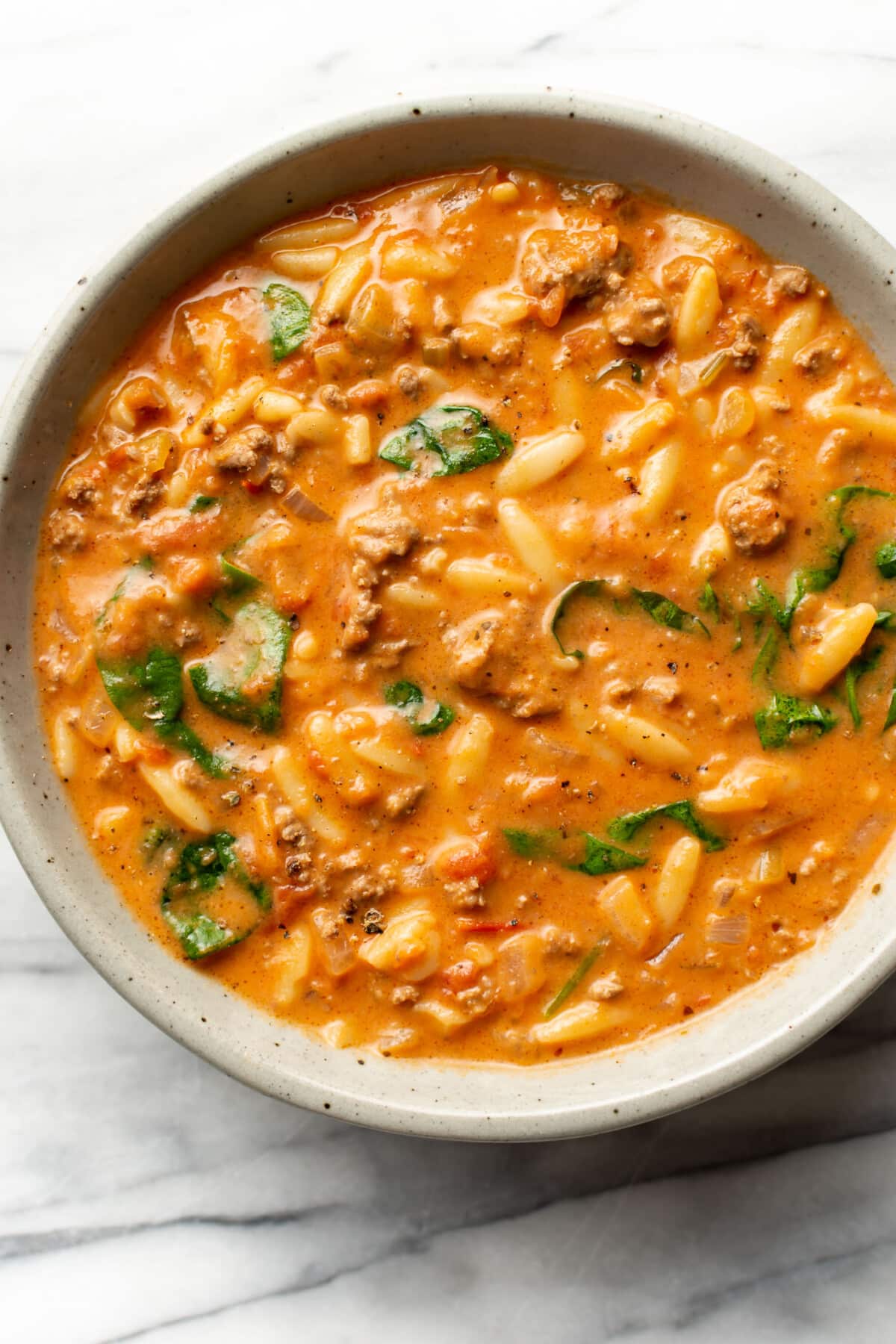 a bowl of hamburger orzo soup