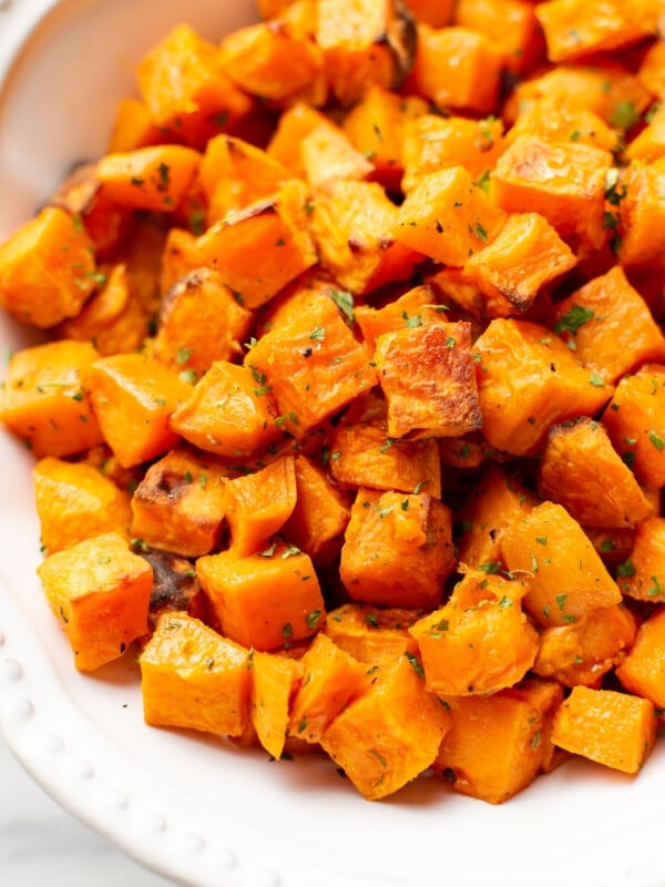 a bowl of roasted sweet potatoes