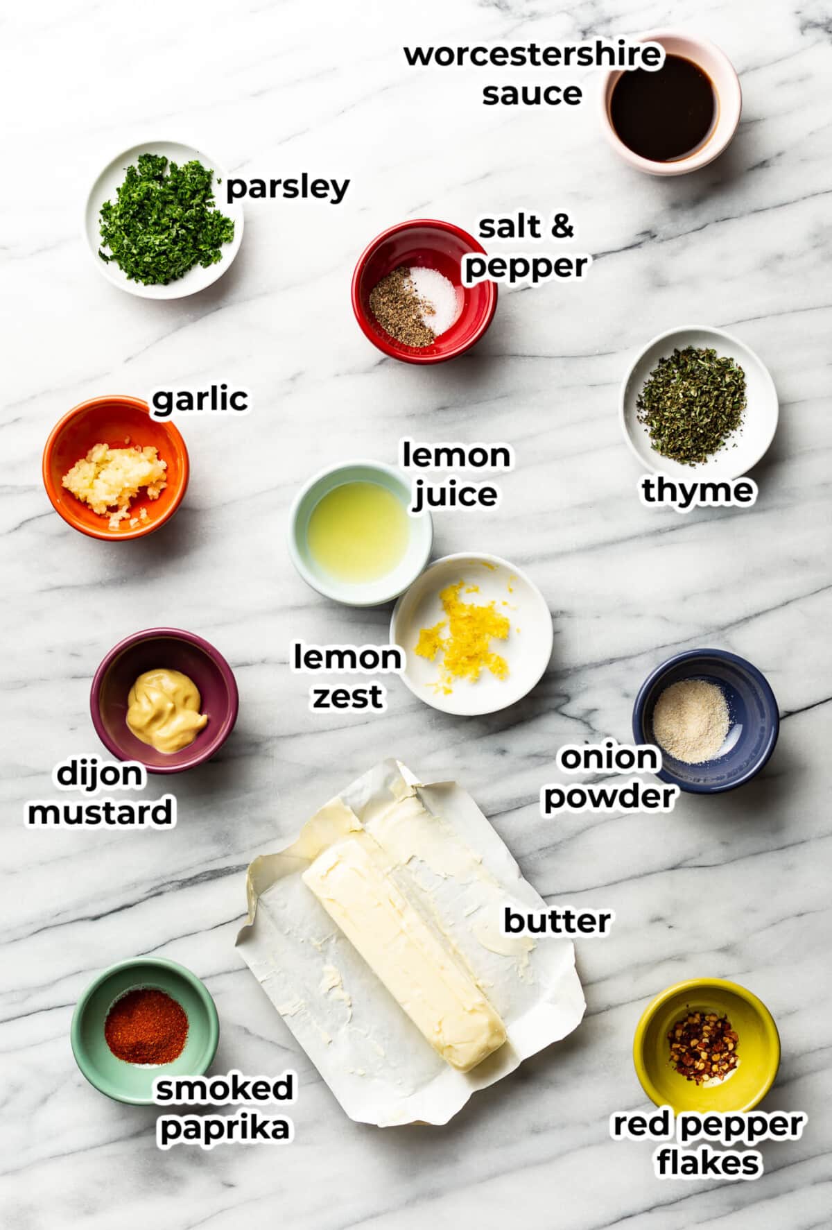 ingredients for cowboy butter in prep bowls